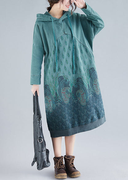 Boutique Green Pockets Print Pullover Dresses Spring