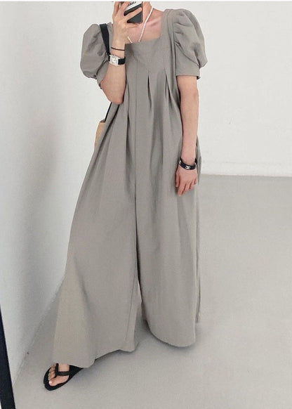 Rose Square Collar Oversized Linen Jumpsuits Wide Leg Pants Summer