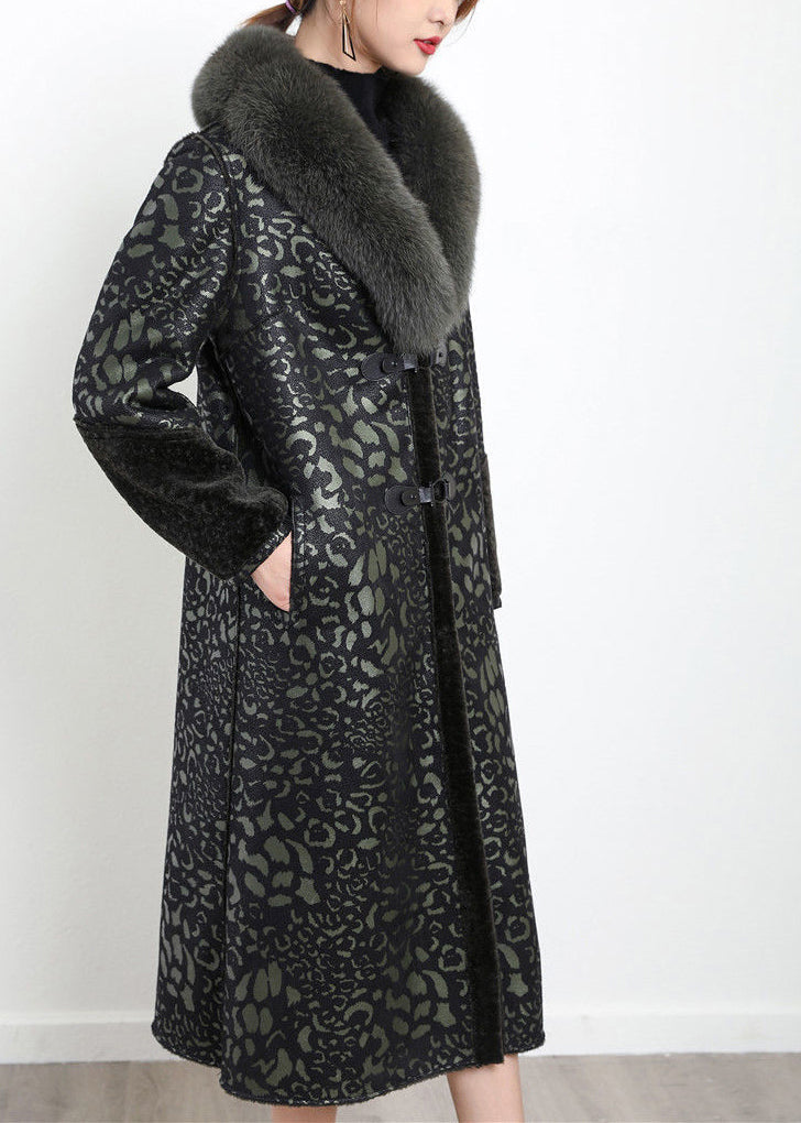 Blakcish Green Fox Collar Wear on Both Sides Cashmere Coat Outwear Winter