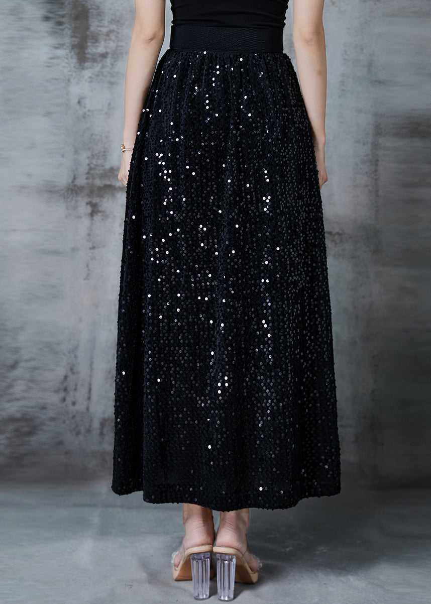 Stylish Black Sequins Cotton a Line Skirts Fall