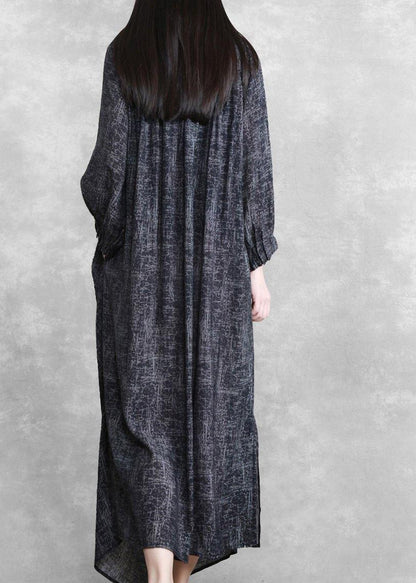 Dark Gray Linen Maxi Dress Spring Outfits