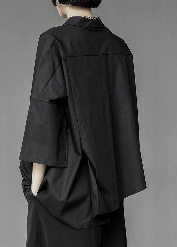 Loose White Peter Pan Collar Asymmetrical Shirts Three Quarter Sleeve