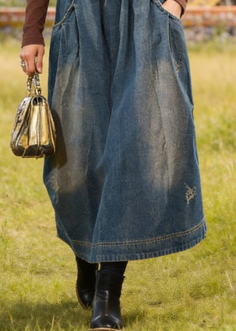 Blue Pockets Retro Patchwork Summer Skirts Denim