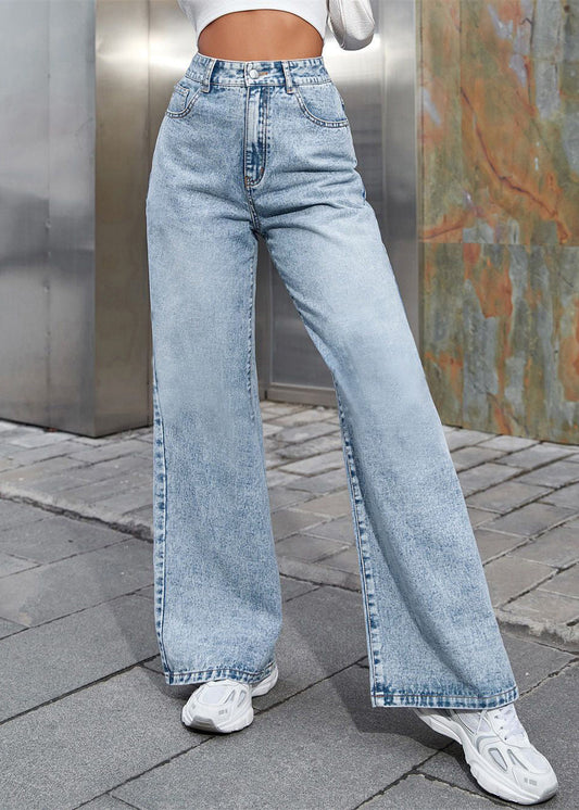 Light Blue High Waist Straight Denim Pants Spring