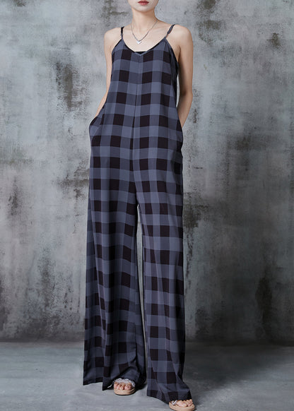 Dull Grey Oversized Plaid Chiffon Jumpsuits Summer