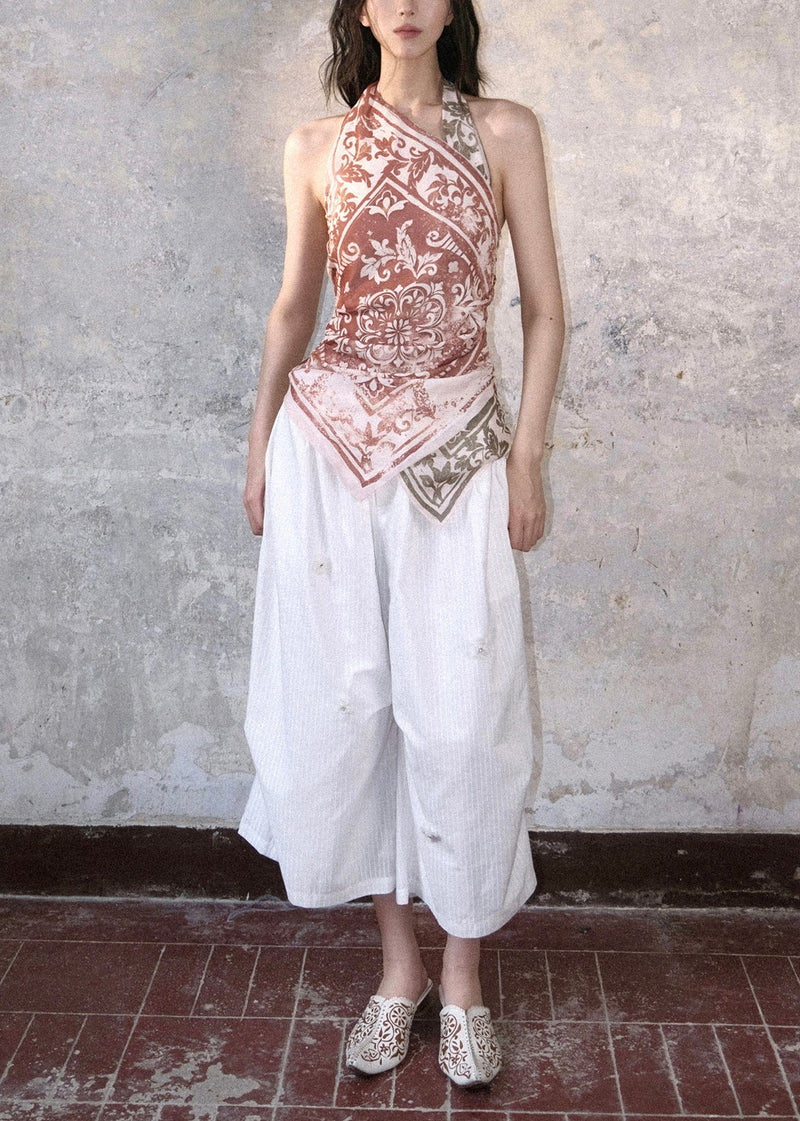 Colorblock Print Cotton Halter Tops Summer
