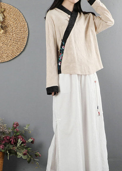 Khaki Button Patchwork Shirt Long Sleeve