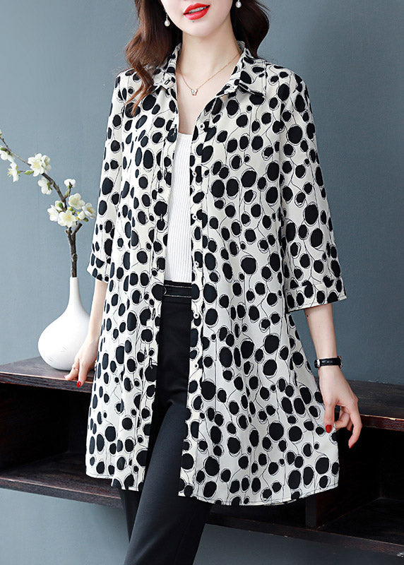 White Peter Pan Collar Button Dot Chiffon Shirt Tops Long Sleeve