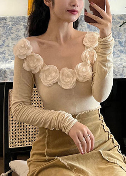 Novelty Beige Cotton T Shirt Fall