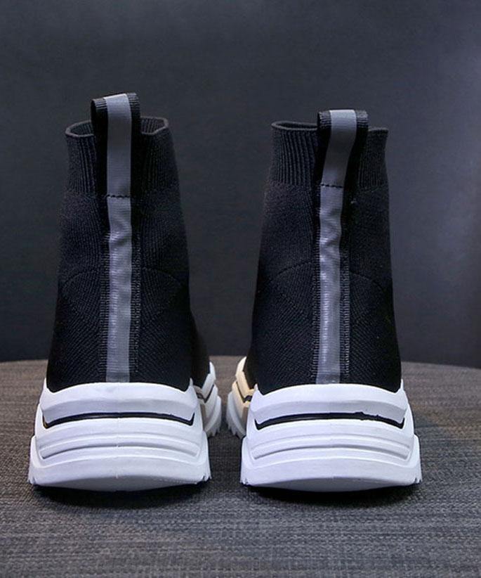 Black Knit Fabric Ankle Boots Platform Boots