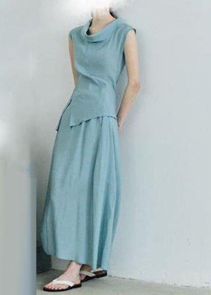 Simple Grey Asymmetrical Top and Maxi Skirts Two Pieces Set Summer