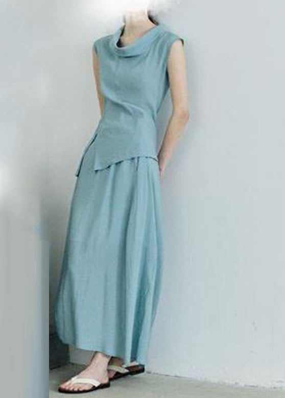 Simple Grey Asymmetrical Top and Maxi Skirts Two Pieces Set Summer