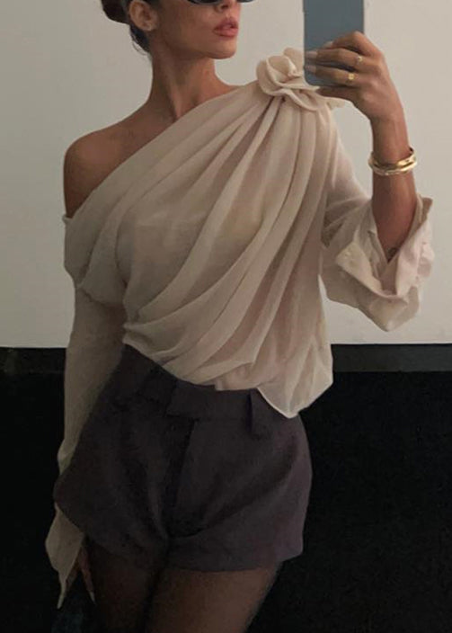 Apricot Cold Shoulder Tulle Top Spring