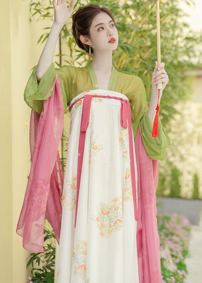 Classy Green Print Lace Up Patchwork Chiffon Tops and Dresses Two Pieces Set Fall