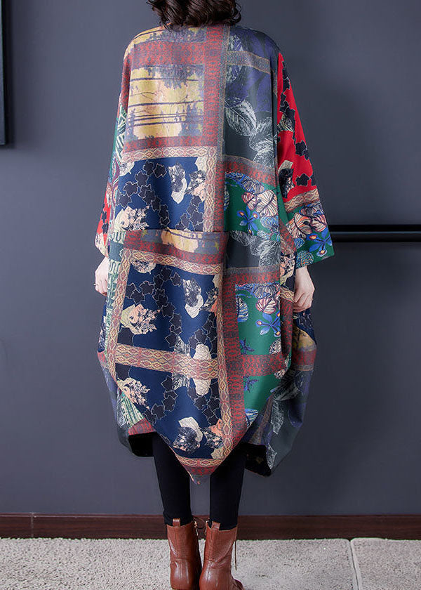 Colorblock O-neck Asymmetrical Print Cotton Trench Coats Fall