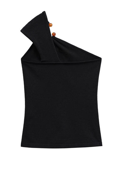 Novelty Black One Shoulder Asymmetrical Patchwork Vests Sleeveless