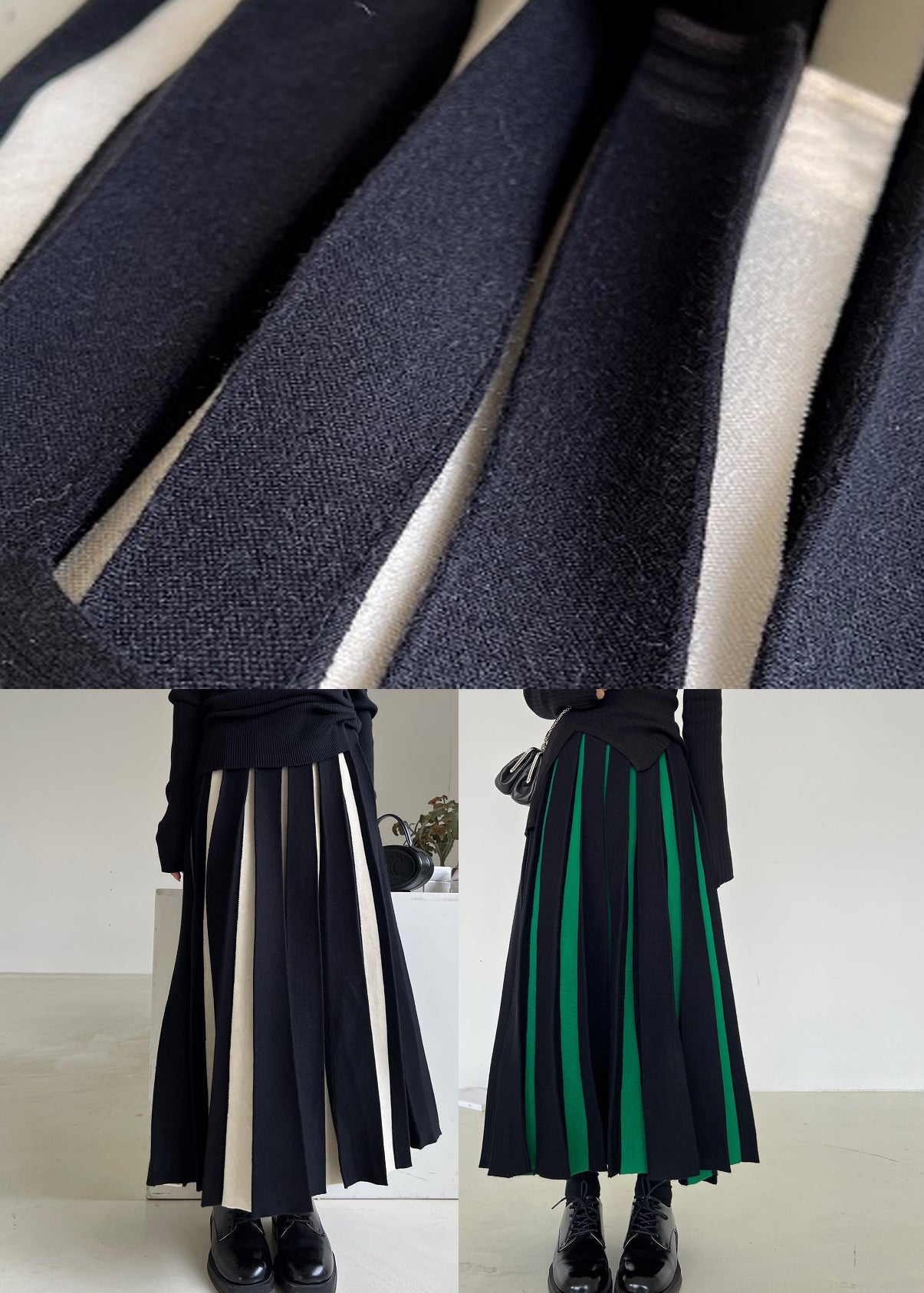 White Patchwork High Waist Knit a Line Skirts Fall
