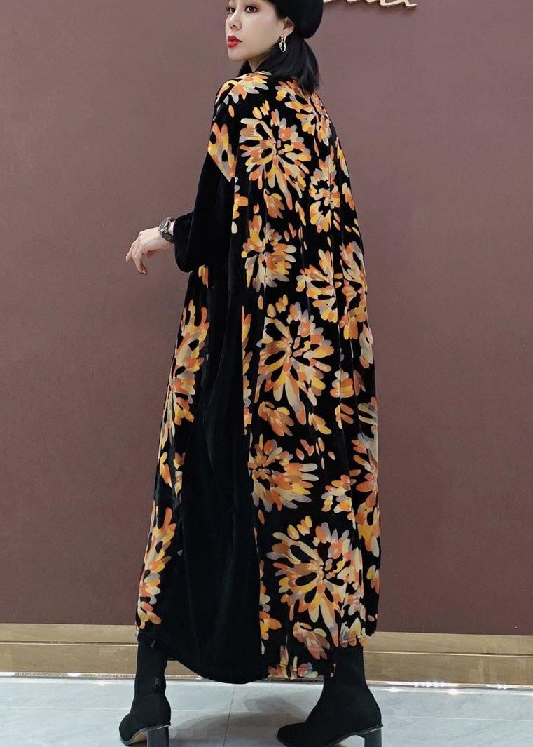 Natural V Neck Patchwork Spring Tunics for Fabrics Black Print Kaftan Dress