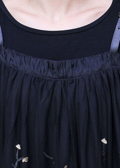 Black Embroideried Pockets Lace Two Pieces Set Summer