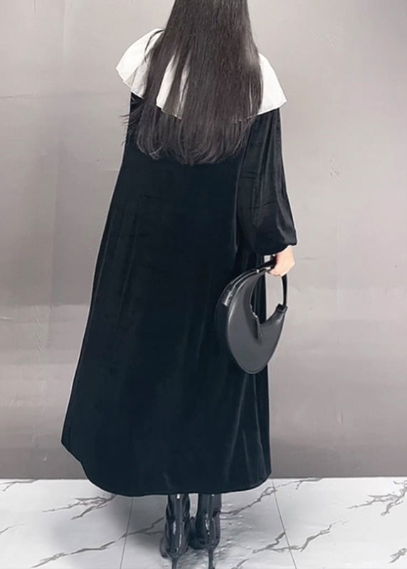 Chice White Sailor Collar Patchwork Silk Velour Maxi Dress Fall
