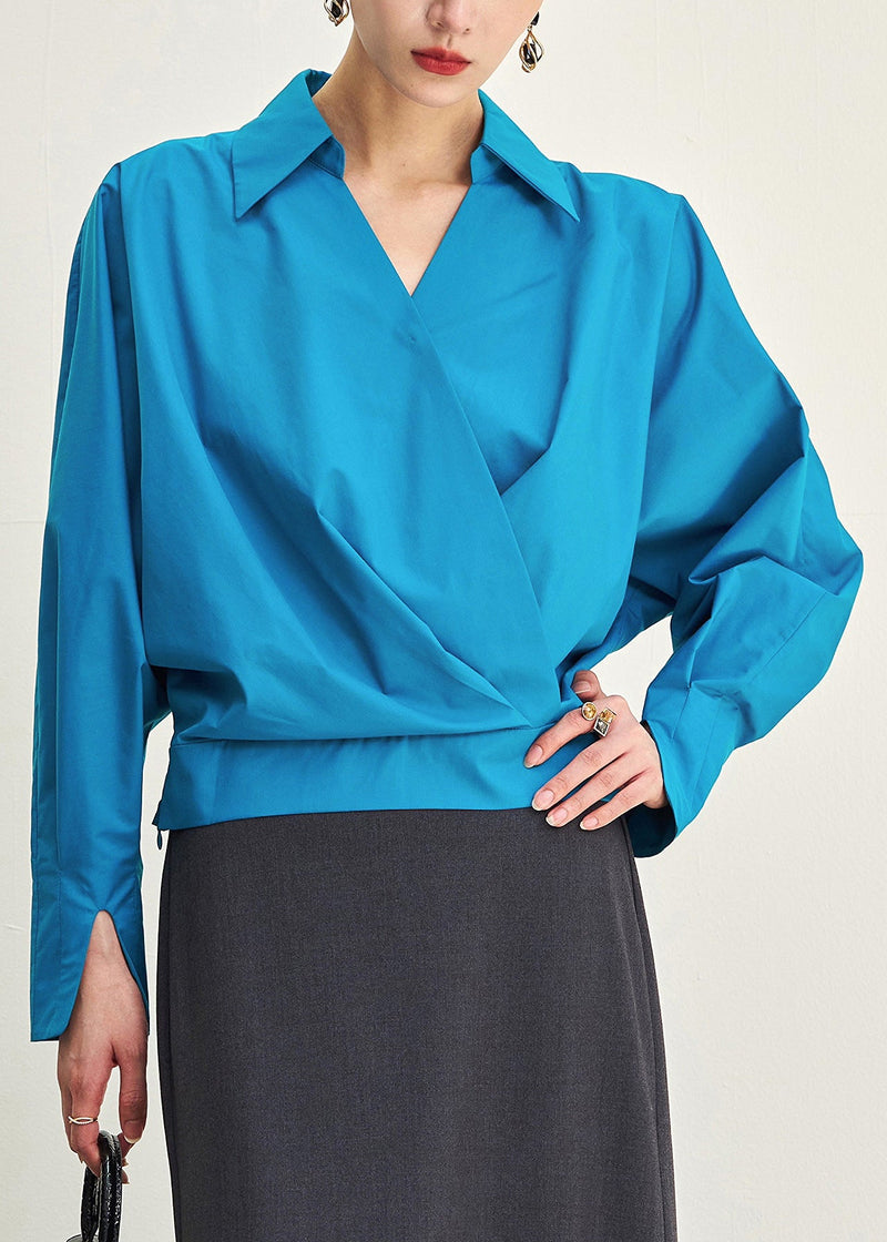 Blue Peter Pan Collar Cotton Shirts Fall