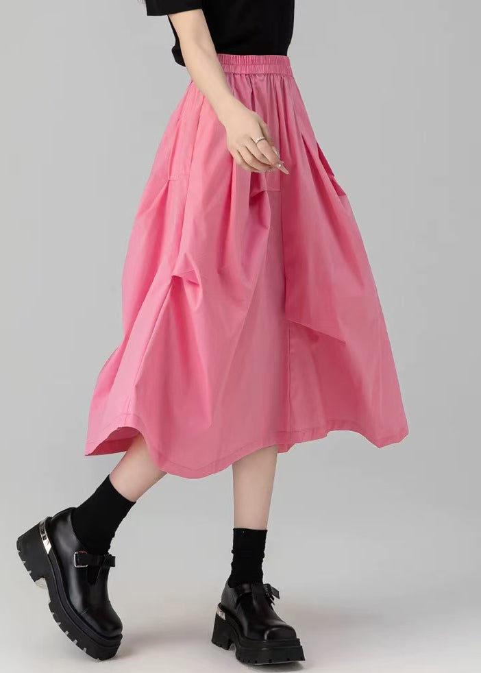 Loose Pink Wrinkled Pockets Cotton Skirt Summer