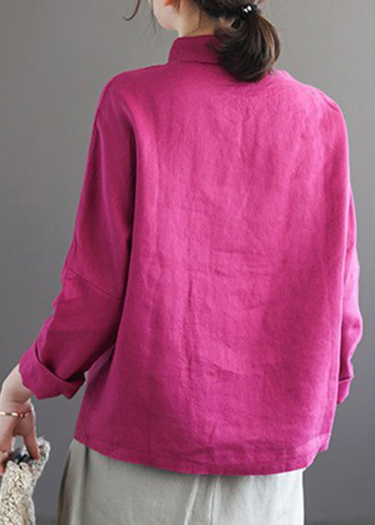 Brief Rose Peter Pan Collar Linen Shirts Long Sleeve
