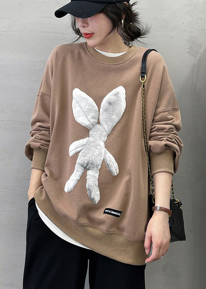 Grey O-neck Character Print Pullover Long Sleeve