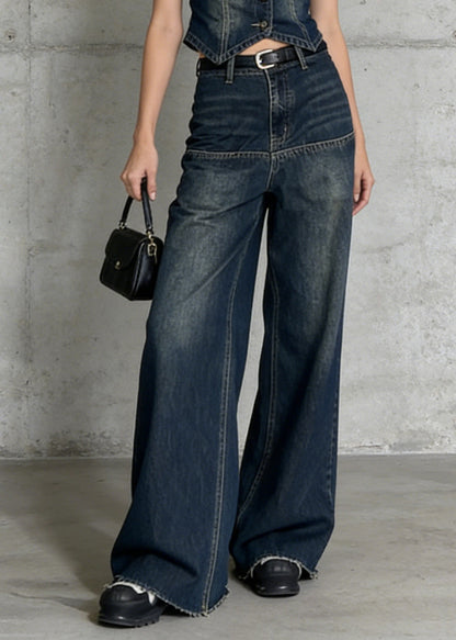 New Blue V Neck Vest and Pants Denim Two Pieces Set Summer