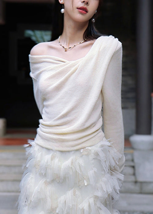 Apricot Asymmetrical Cotton Knit Blouse Spring