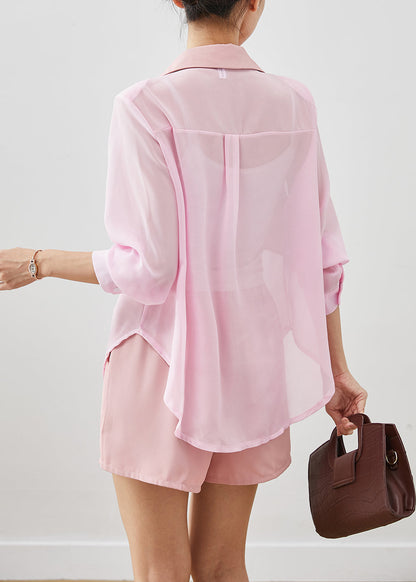 French Pink Peter Pan Collar Patchwork Chiffon Sets 2 Pieces Fall