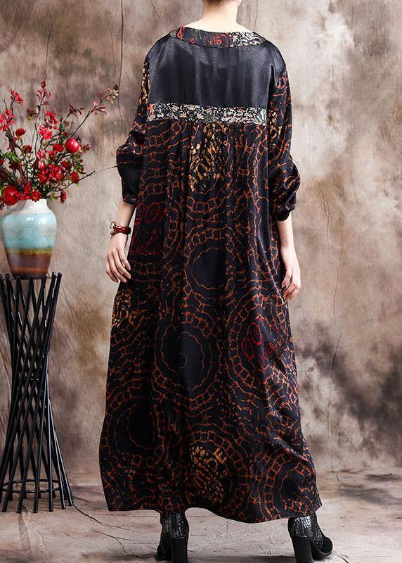 Handmade Chocolate Silk Dress Print Robe Kaftans