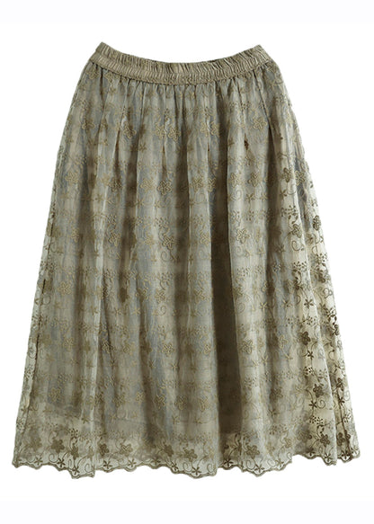 Green Elastic Waist Lace Patchwork Tulle a Line Skirt