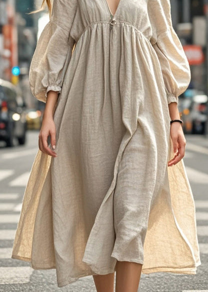 Beige Oversized Cotton Long Dresses Fall