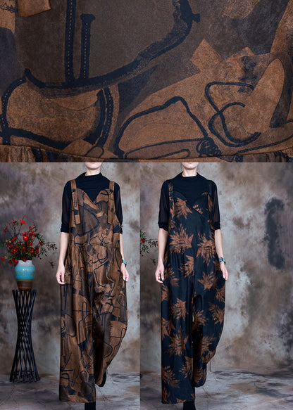 Retro Navy Print Slim Fit Fall Jumpsuit Pants