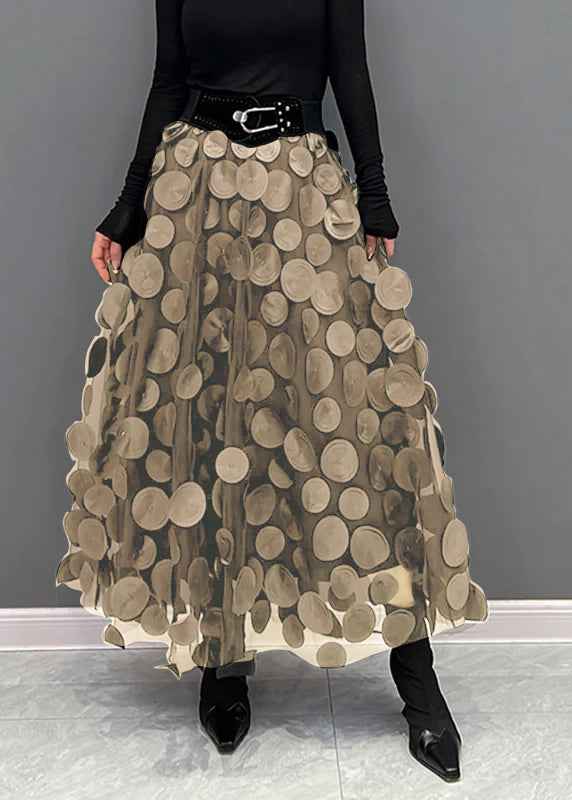 Light Green Dot Patchwork Tulle Skirt Fall