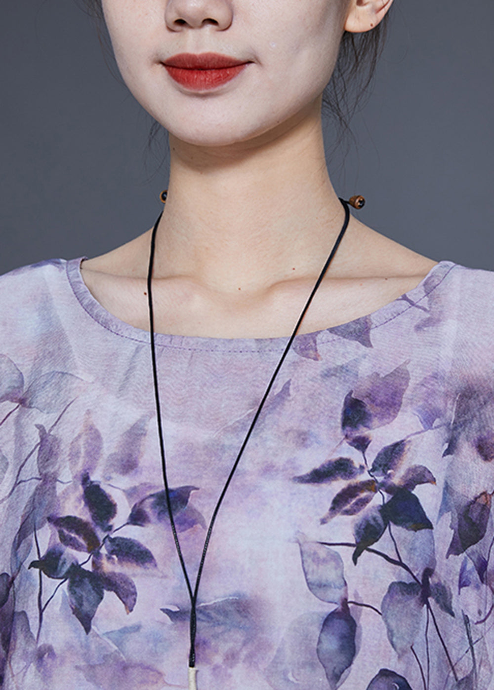 Handmade Purple O-neck Oversized Print Linen Silk Two-piece Set Summer