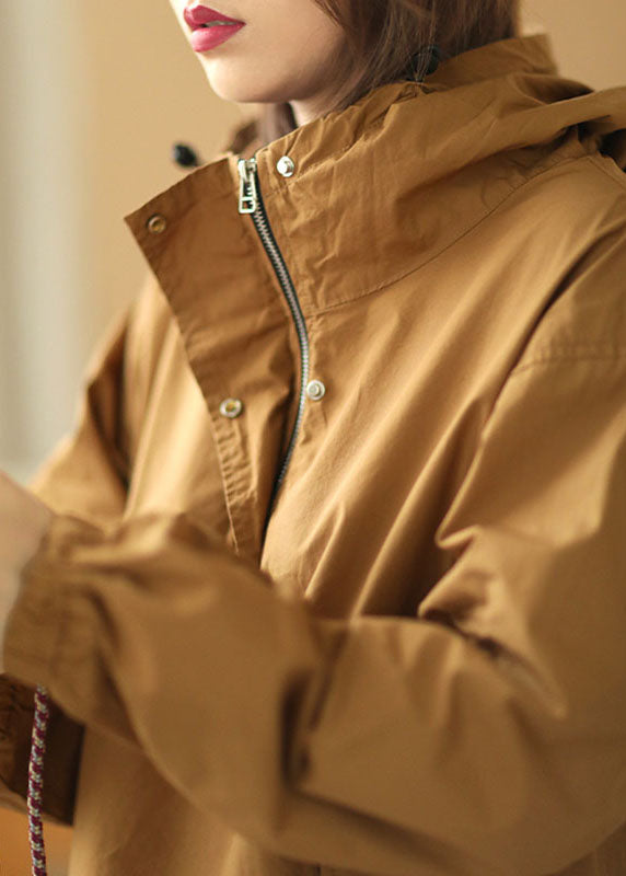 Khaki Hooded Button Pockets Fall Shirt Long Sleeve