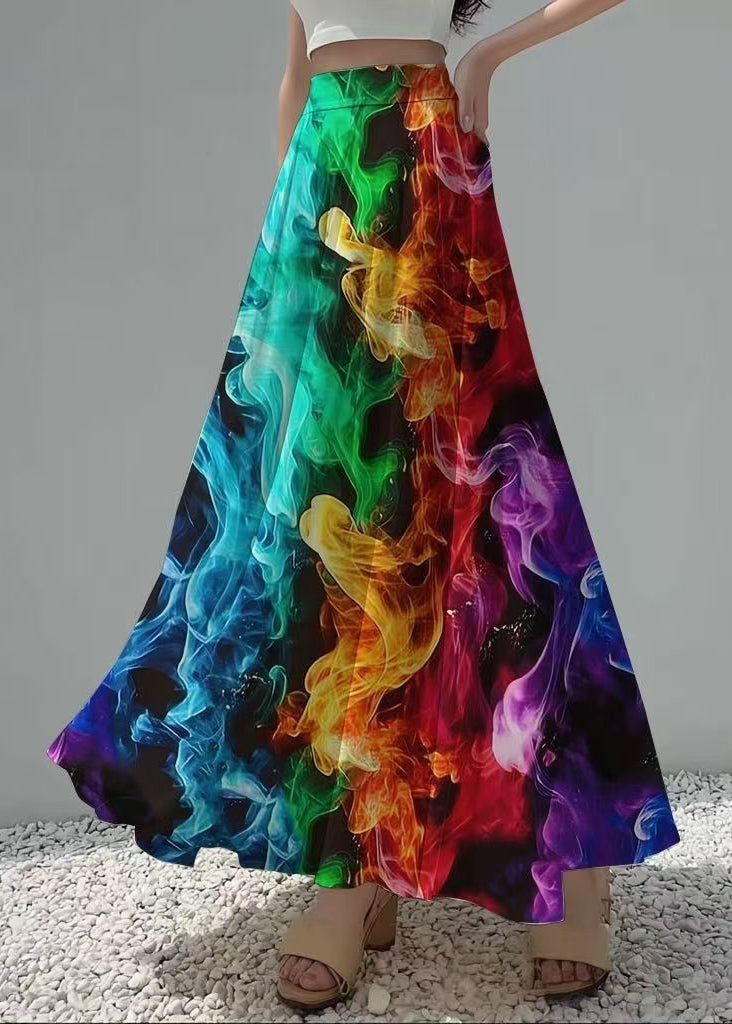 Original Design Burning Flames Print Chiffon Skirts Fall