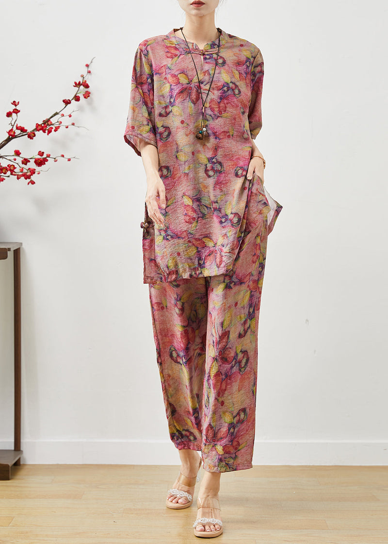 Purple Print Linen Oriental Sets 2 Pieces Summer