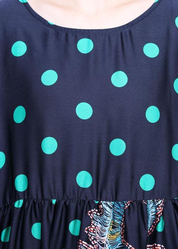 Black Print O-neck Half Sleeve Silk Vacation Dresses Summer