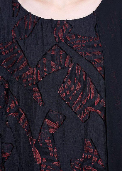 Modern Black Patchwork Asymmetrical Summer Silk Long Dress