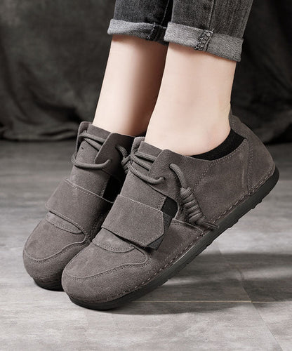 Comfy Flat Shoes for Grey Cowhide Leather