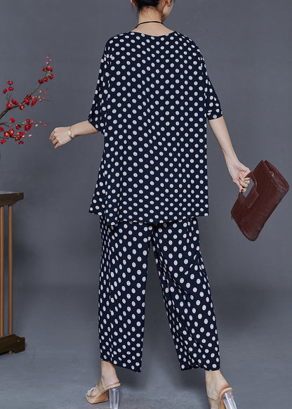 Black Round Dot Print Cotton Two-piece Set Oversized Summer