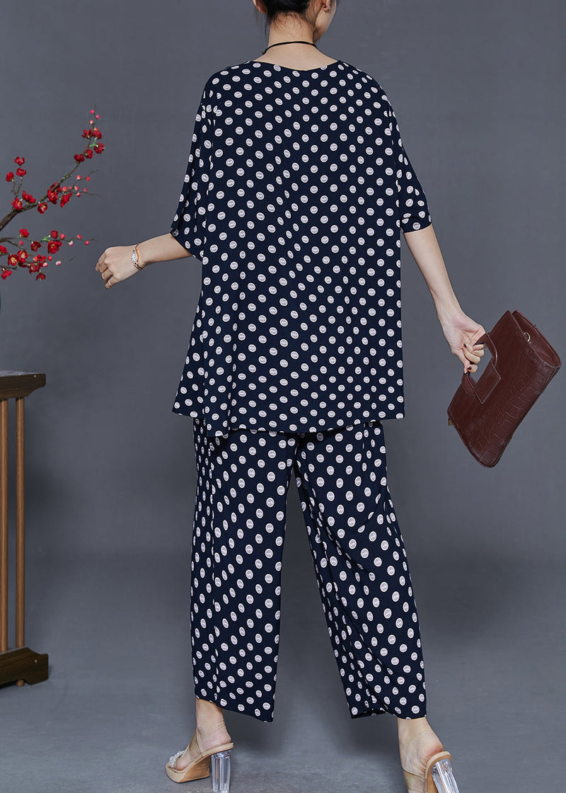 Black Round Dot Print Cotton Two-piece Set Oversized Summer