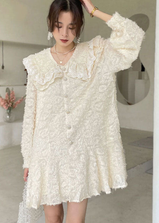 Apricot Button Patchwork Dress Spring