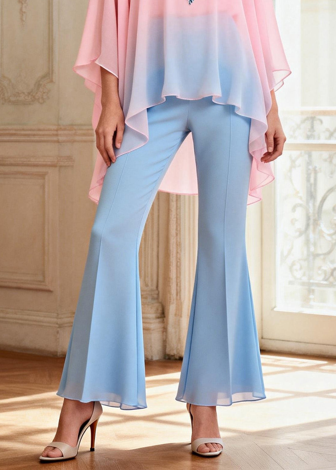 Asymmetrical Design Top and Pants Chiffon Two Pieces Set Summer