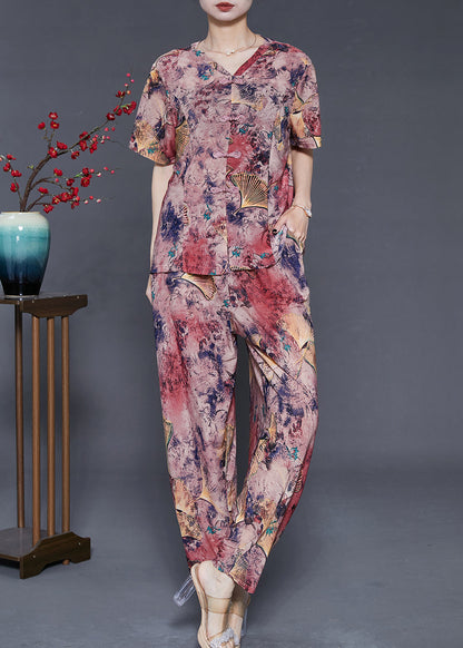 Purple Print Chiffon Oriental Sets 2 Pieces Summer