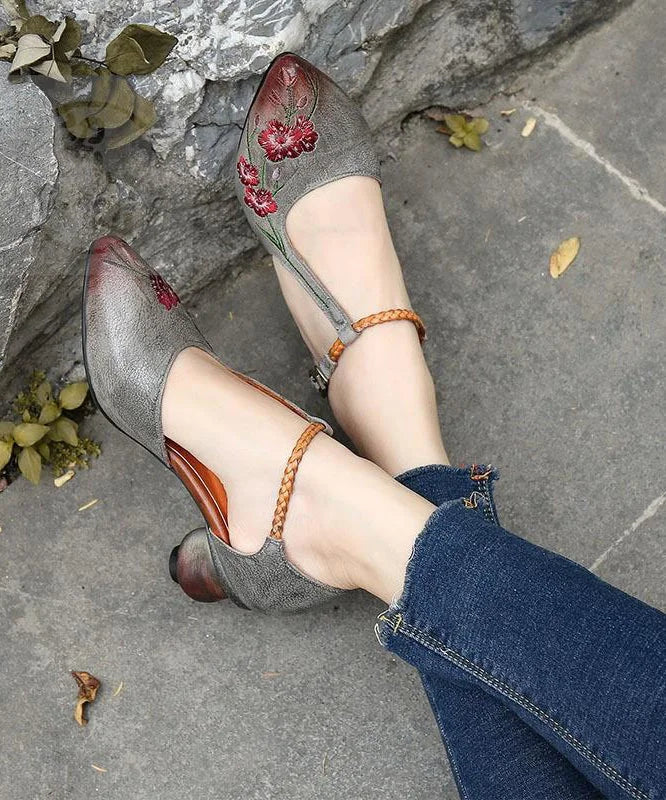 Grey Small Fragrance Leather Cross Strap High Heels