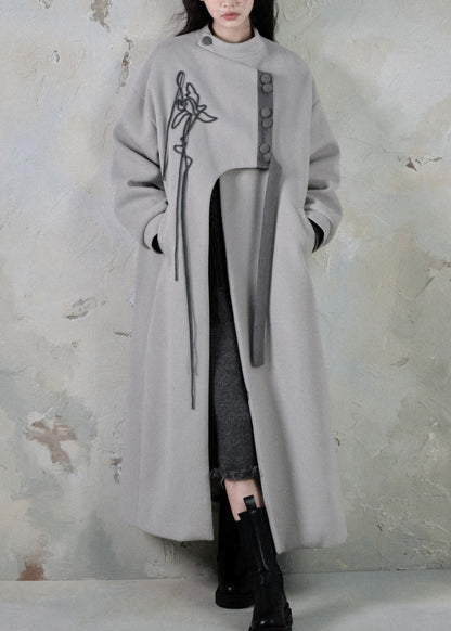 Loose Black Asymmetrical Button Pockets Long Trench Coats Spring